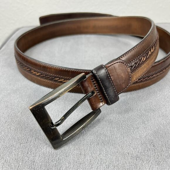 Mezlan Men’s Belt 4929 Brown Leather Woven Inlay Made in Spain Mens Size 36 - Picture 1 of 12